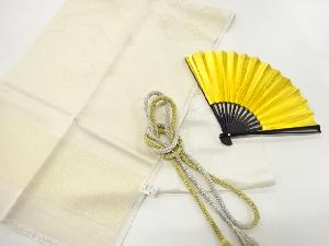 リサイクル　正絹　松皮菱に花古典柄模様織出し帯揚げ・帯締めセット（扇子付）